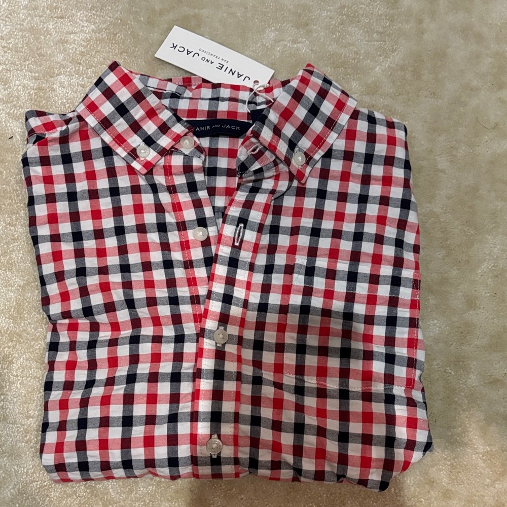 Janie and Jack Boys’ Red and Black Plaid Shirt, 12